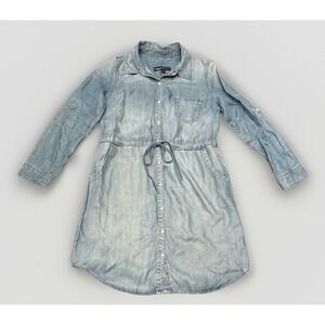 Lee Platinum Label Shirt Dress Womens 6 Chambray Blue Full Button, Belt, Lycell